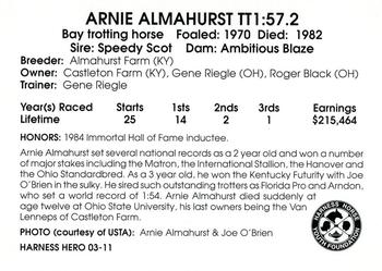 2011 Harness Heroes #3 Arnie Almahurst Back